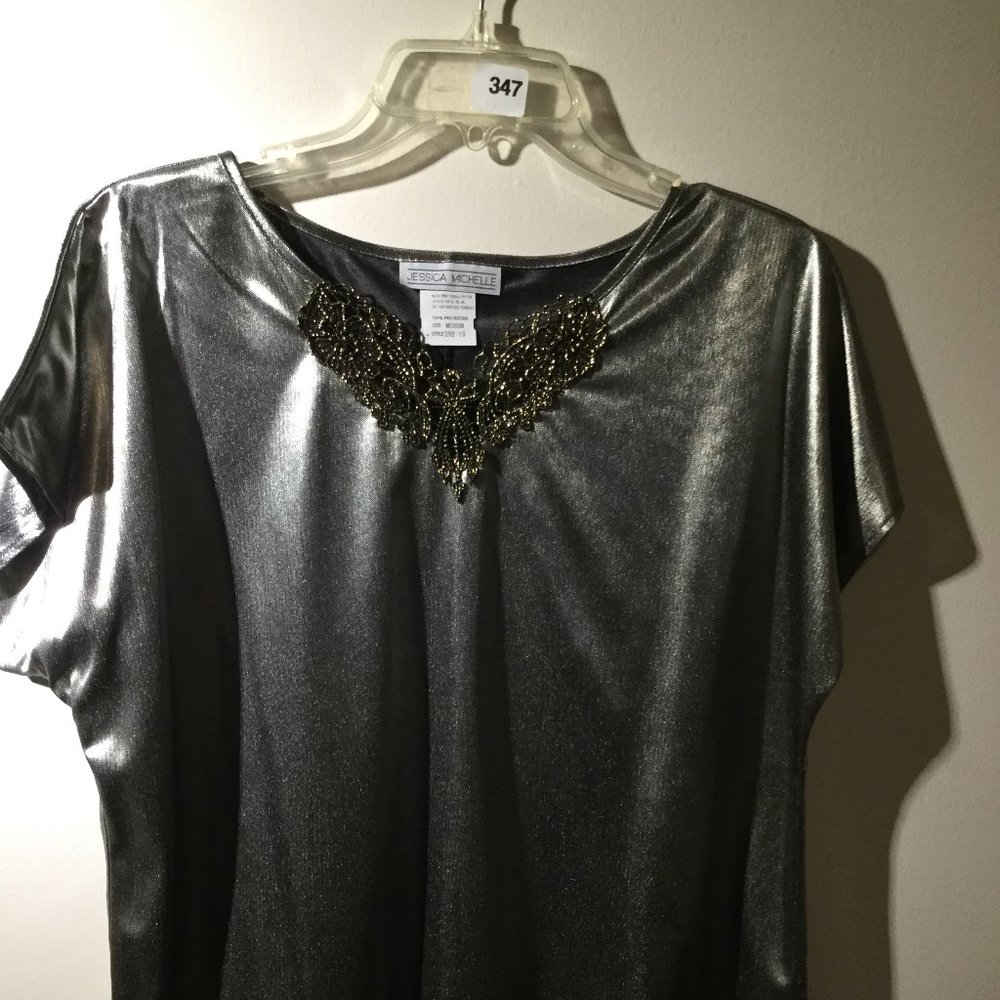 Holiday Sparkles Top Silver with Gold Embroidery - Medium